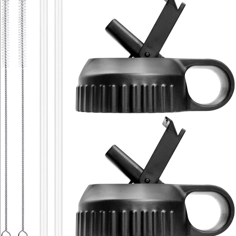 NEW! TWO Flip Lids for Hydro Flask Wide Mouth PLUS Two Straws & Cleaning Brushes